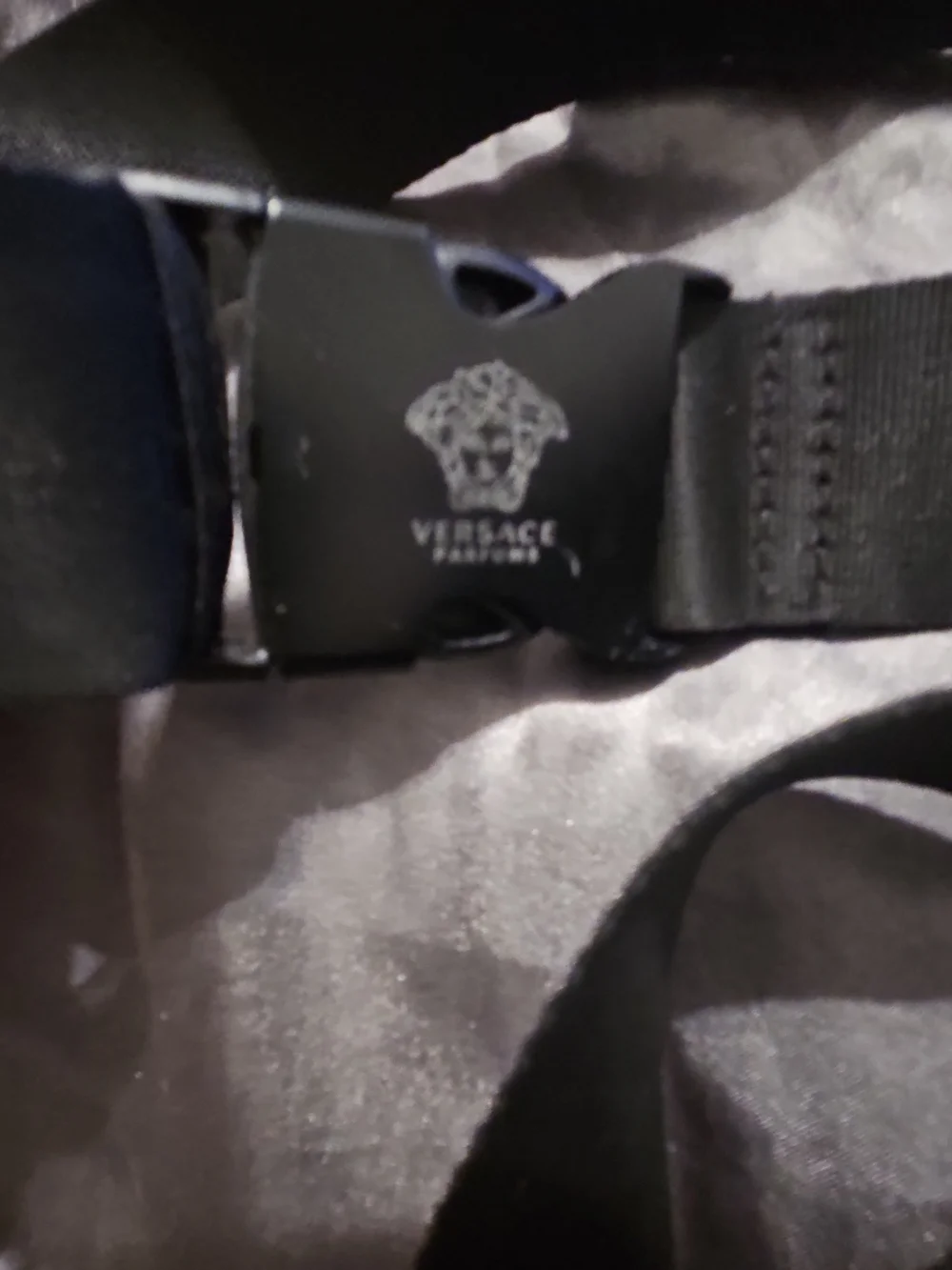Versace Parfums Black Logo Buckle Belt Bag Strap